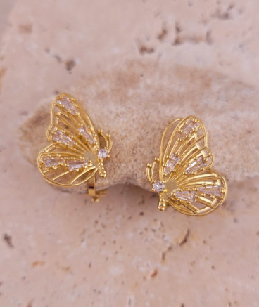 Boucles d'oreilles clip strass papillon