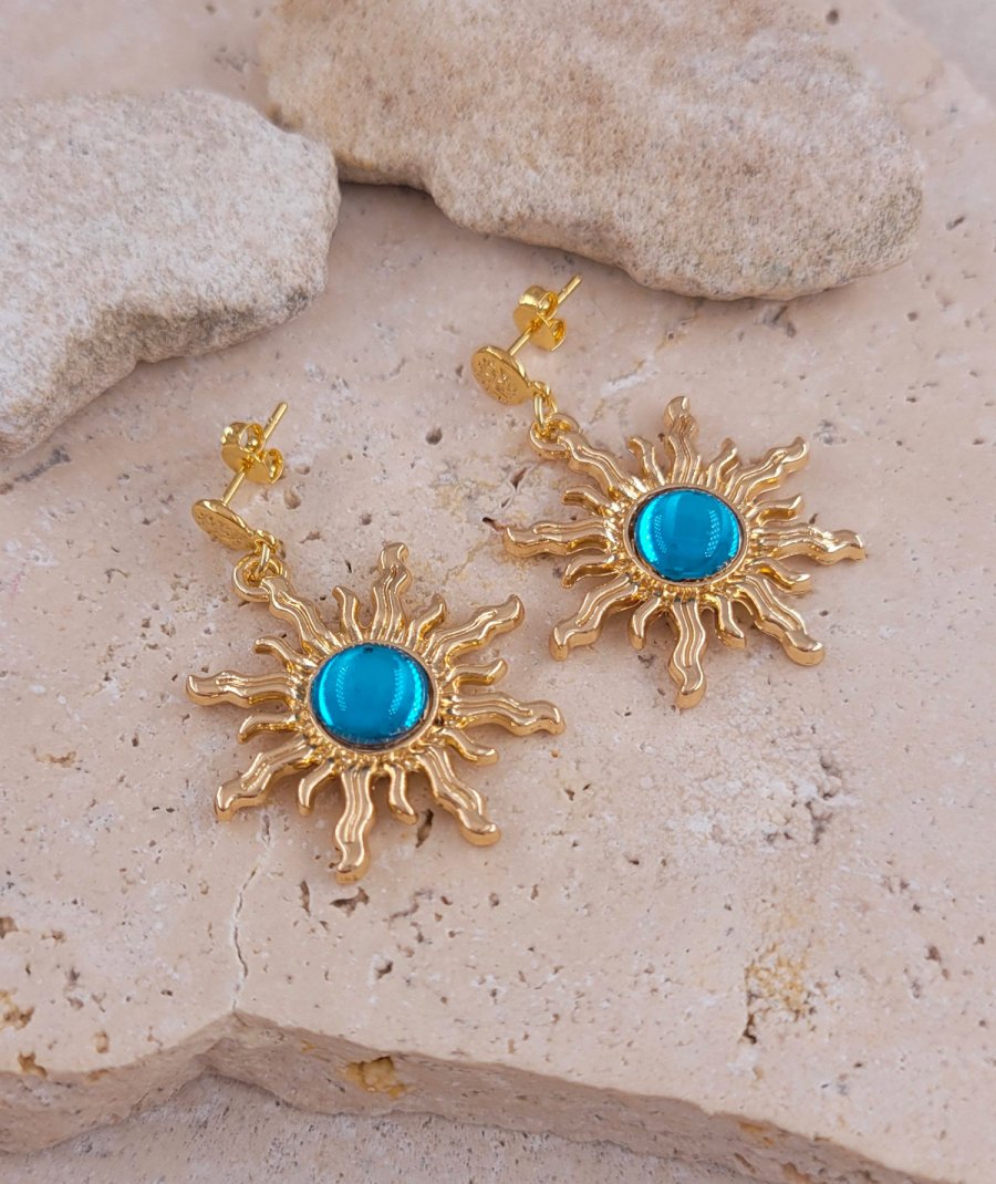 Boucles d'oreilles solaire turquoise et or