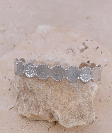 Bracelet jonc médaillons martelés acier 1 cm