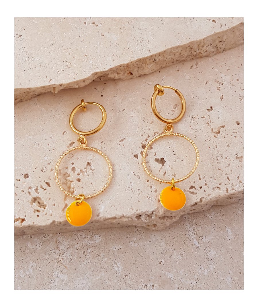 Boucles oreilles clip orange fluo