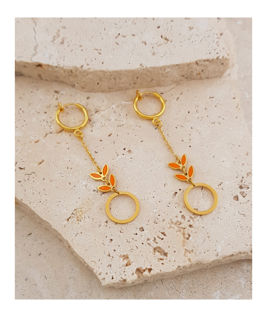 Boucles d'oreilles clip pendantes épis orange