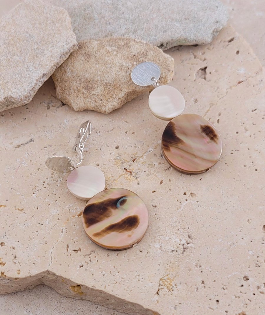 Boucles d'oreilles à clips nacre vache (non percées)