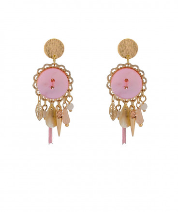 Boucles d'oreilles clip nacre rose et breloques