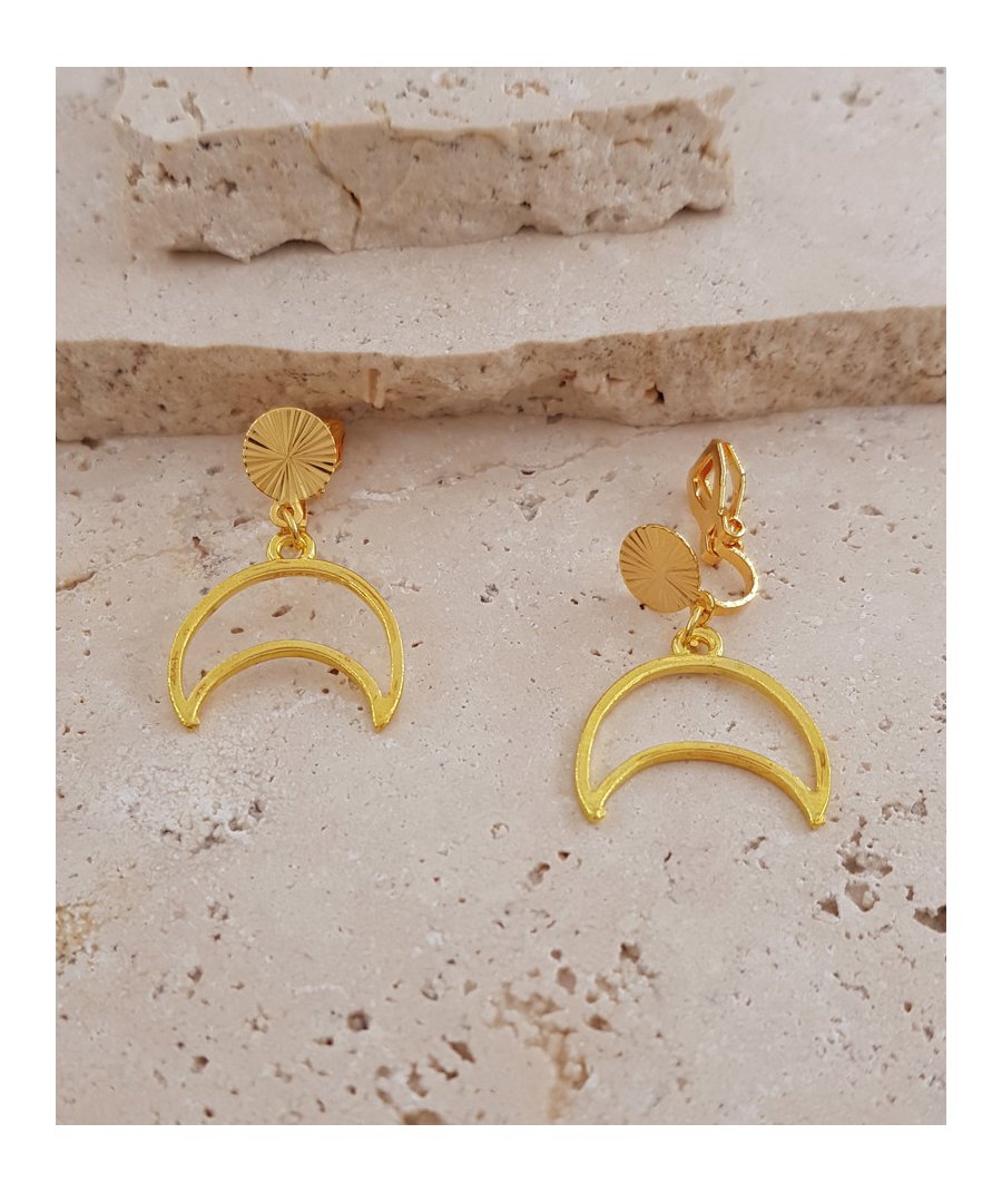 Boucles oreilles clips lune dorée