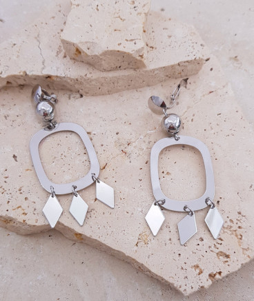 Boucles d'oreilles clips géométriques rhodiées