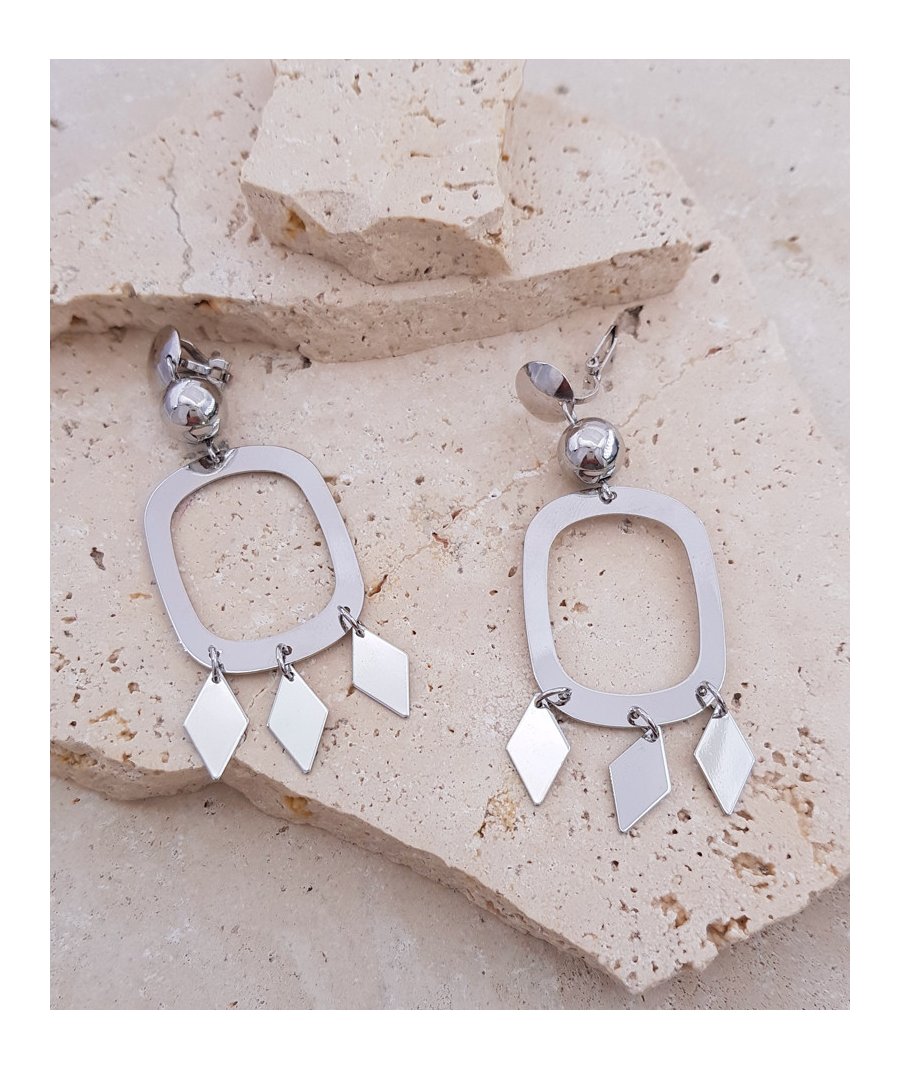 Boucles d'oreilles clips géométriques rhodiées