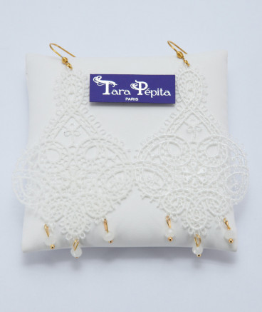 Boucles d'oreilles dentelle blanche mariée