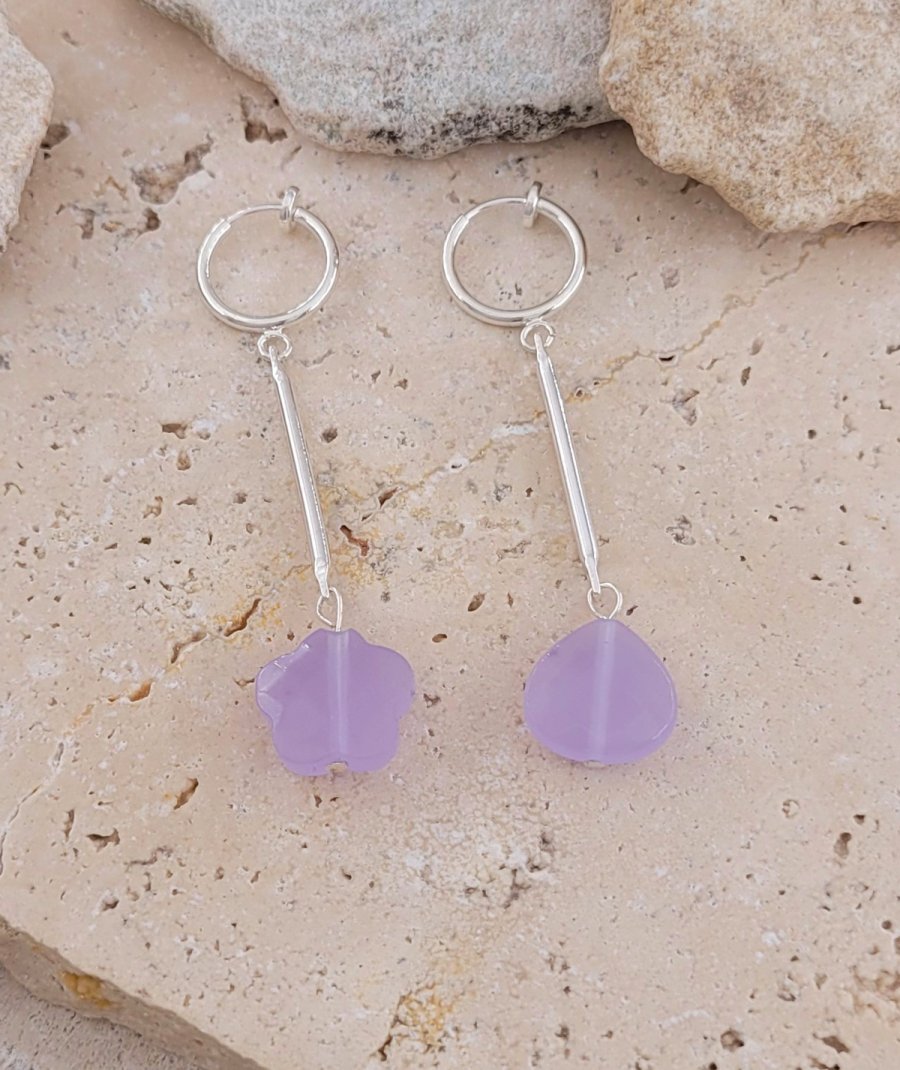 Boucles d'oreilles clip asymétriques améthyste