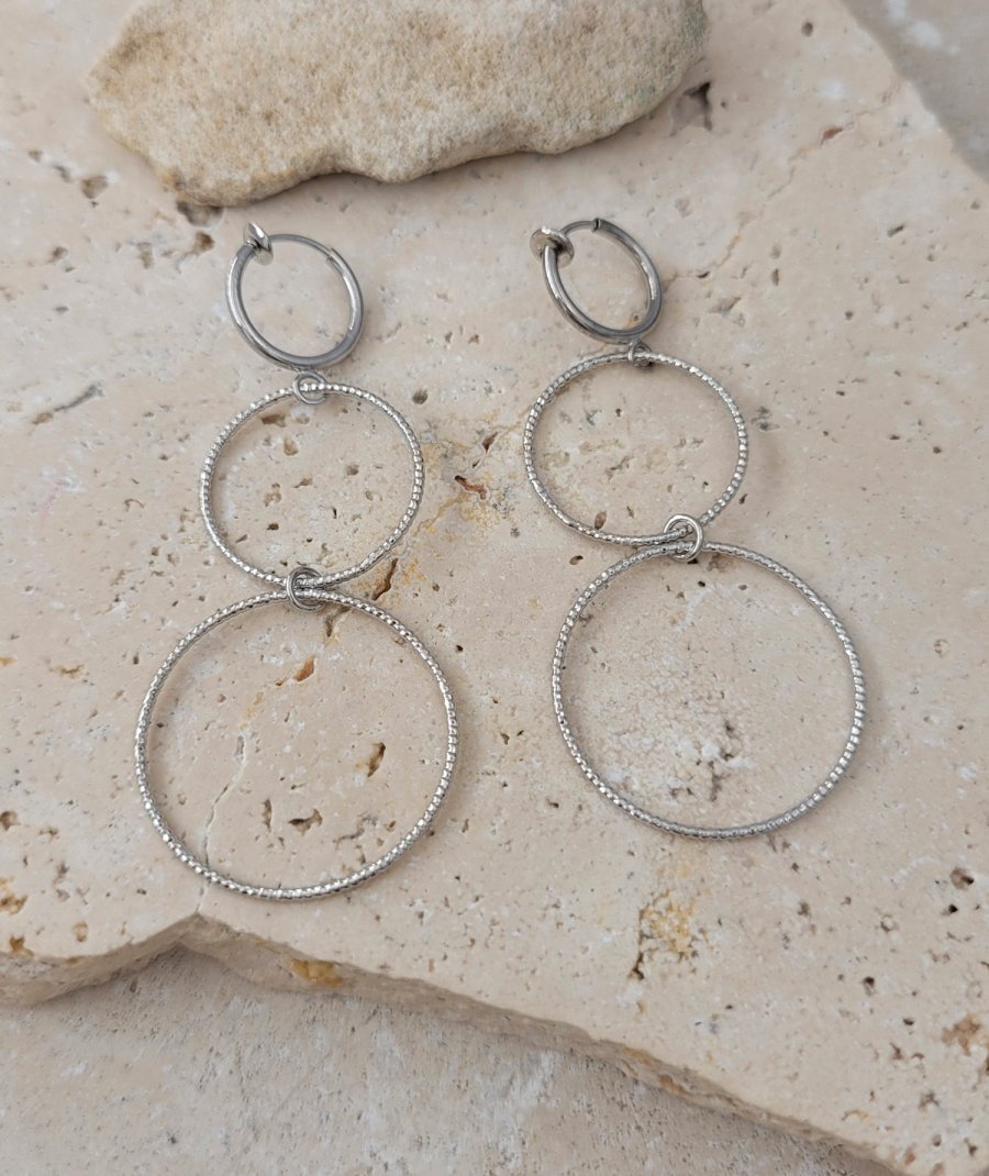 Boucles d'oreilles à clip 2 anneaux rhodiées non percées