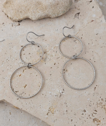 Boucles d'oreilles 2 anneaux rhodiées