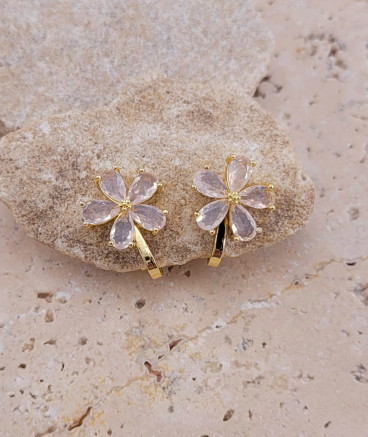 Boucles d'oreilles clip fleur cristal rose clair