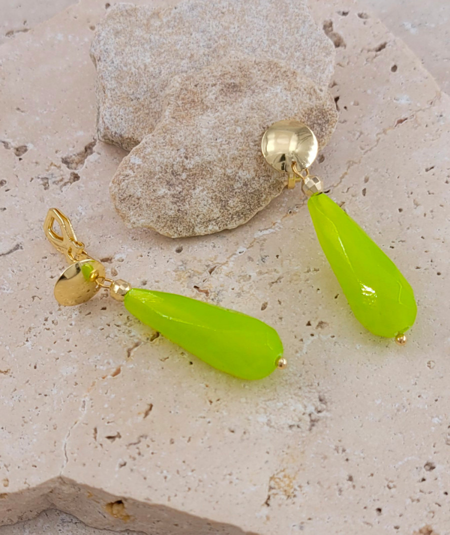 Boucles oreilles clip agate vert vif