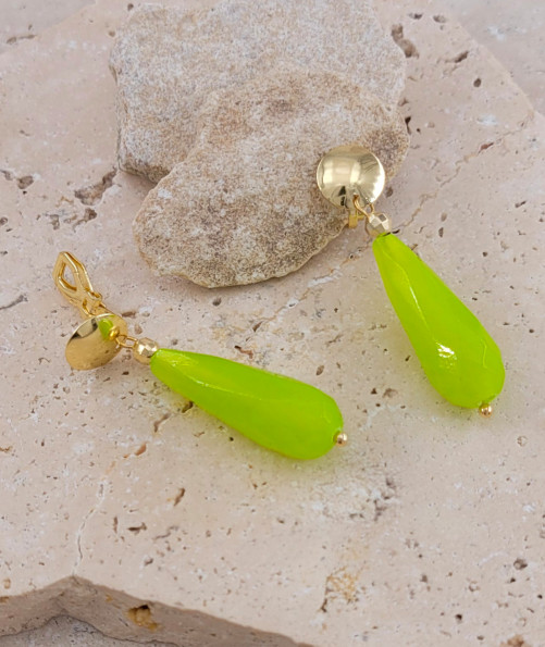 Boucles oreilles clip agate vert vif
