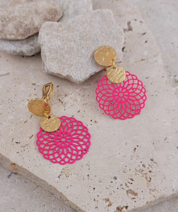Boucles d'oreilles clip acier rose fuchsia non percées