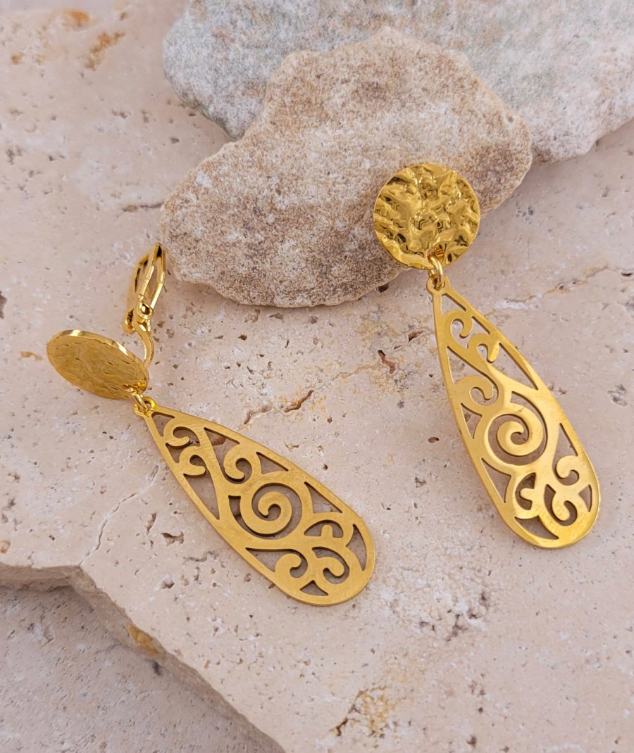 Boucles d'oreilles clip acier arabesques non percées