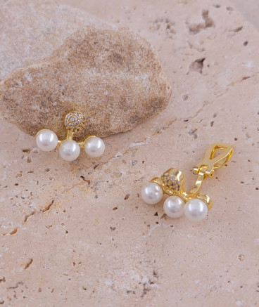 Petites boucles d'oreilles clips 3 perles (non percées)