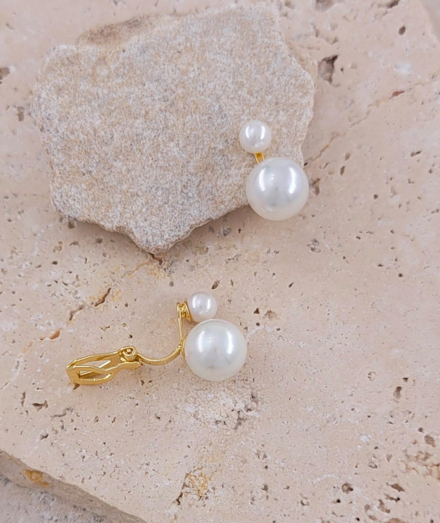Boucles oreilles clip double perle
