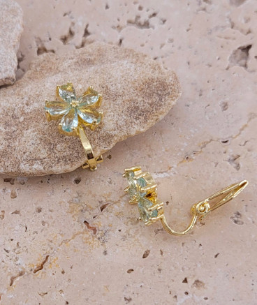 Boucles d'oreilles clip fleur cristal vert d'eau