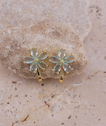 Boucles d'oreilles clip fleur cristal vert d'eau