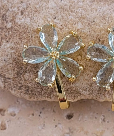 Boucles d'oreilles clip fleur cristal vert d'eau