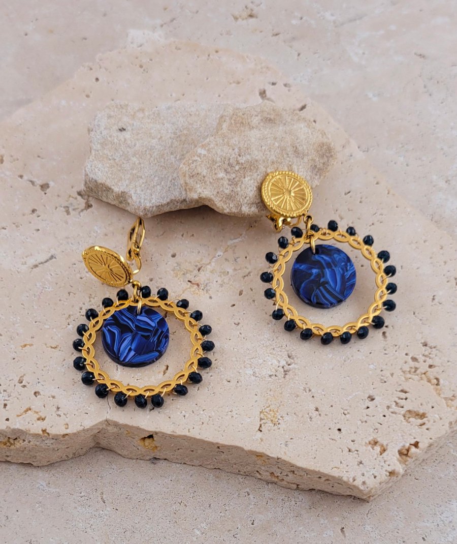 Boucles d'oreilles clip acier bleu marine (non percées)