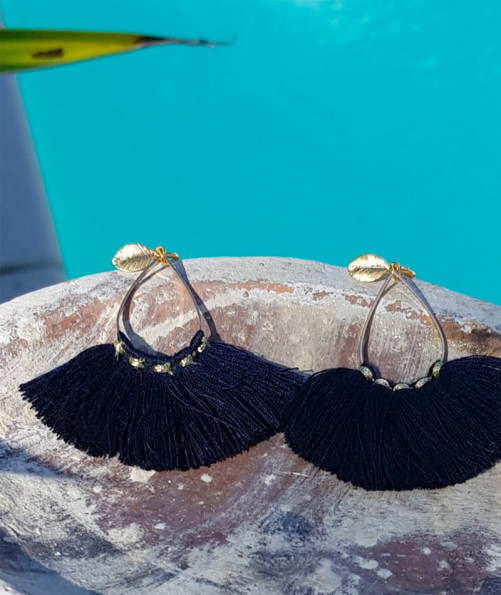 Boucles oreilles clip pompons marine