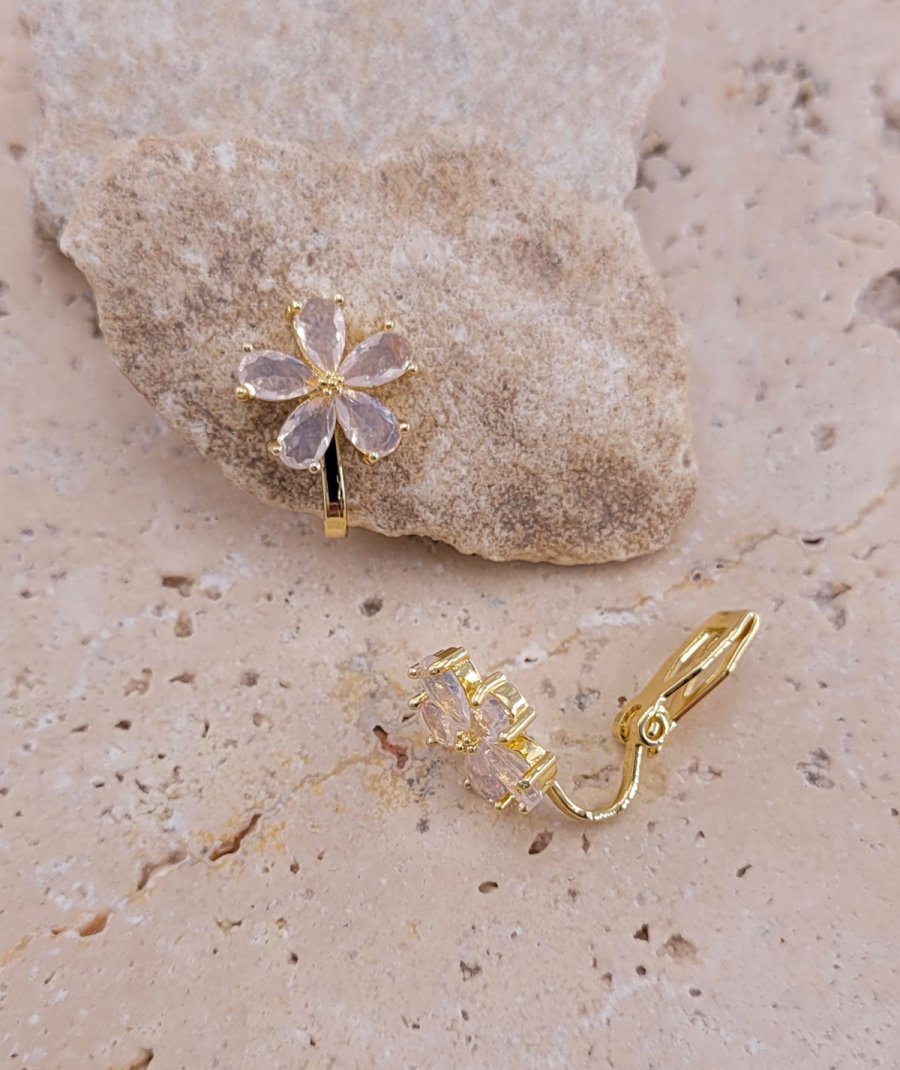Boucles d'oreilles clip fleur cristal