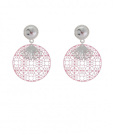 Boucles oreilles clips filigrane rose et ginko