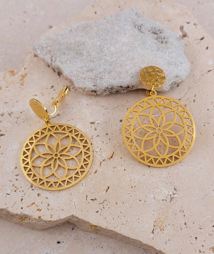 Boucles d'oreilles clip acier rondes pendantes (non percées)