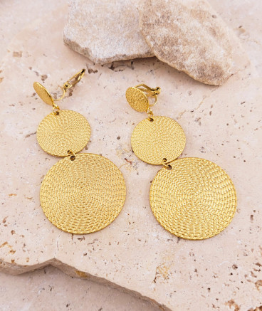 Boucles d'oreilles clip acier doré tressées