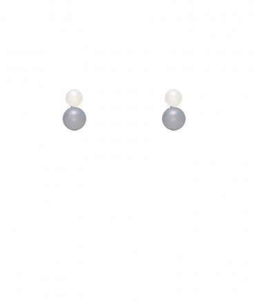 Boucles oreilles clip perle blanche et grise double