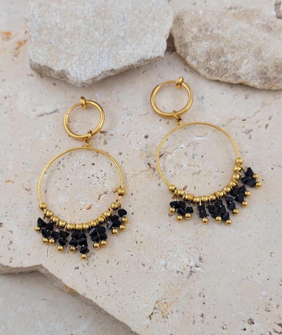 Boucles d'oreilles clip acier noires (non percées)