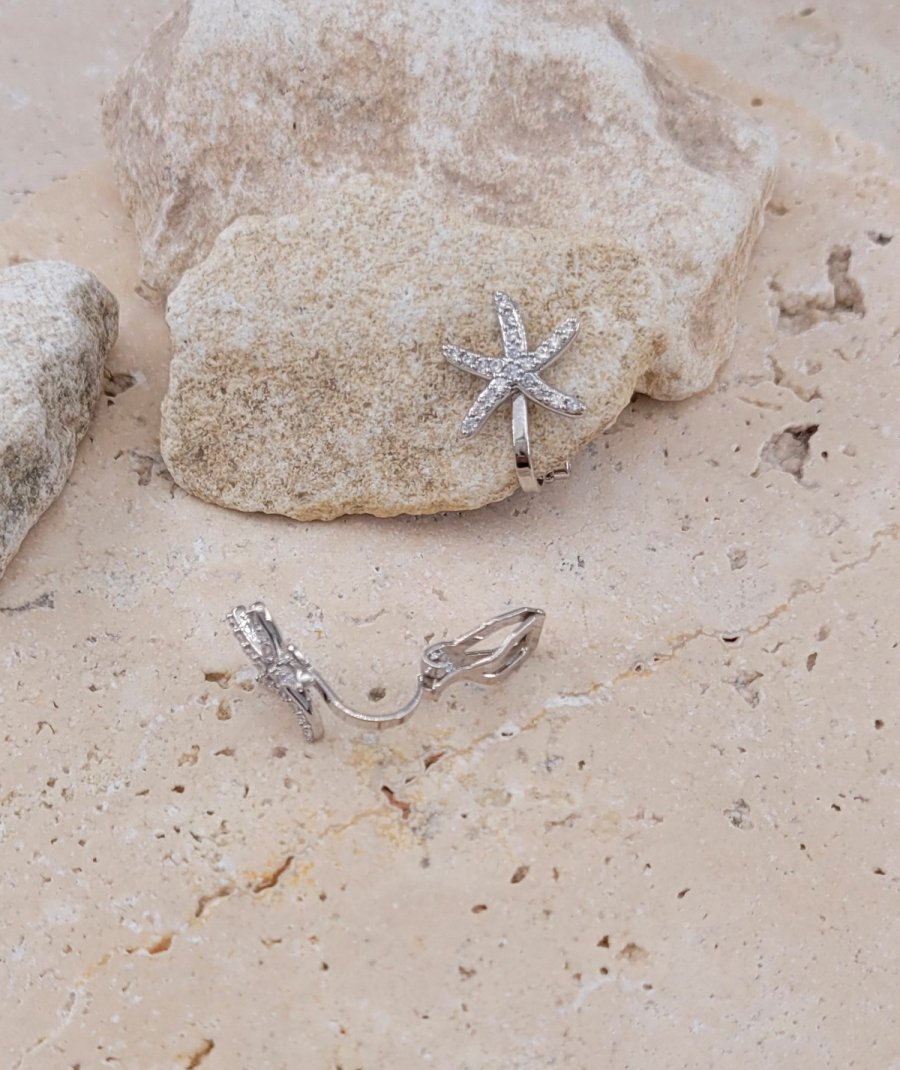 Boucles oreilles clips étoile de mer zirconium (non percées)