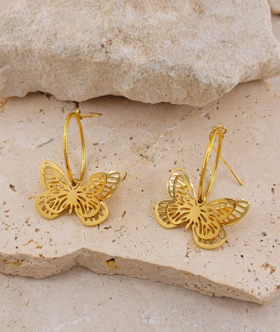 Boucles oreilles acier créole et papillon