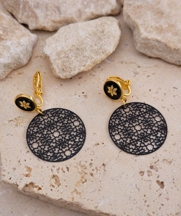 Boucles oreilles clip filigrane noir