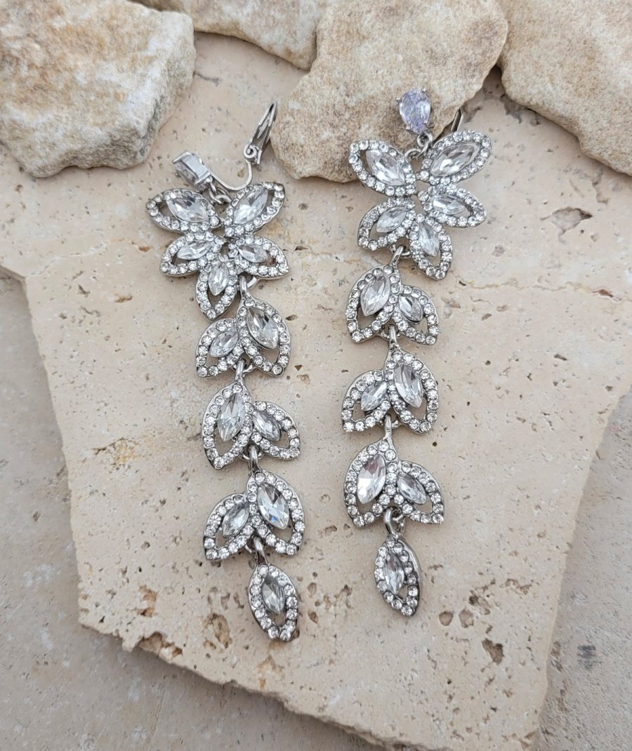 Boucles d'oreilles clip longues en strass