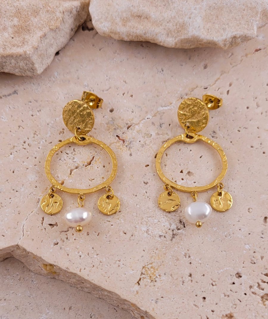 Boucles d'oreille acier perle