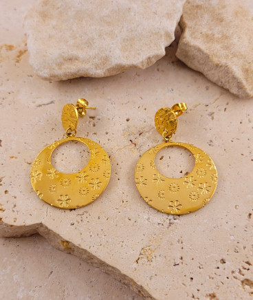 Boucles d'oreilles acier doré fleurs