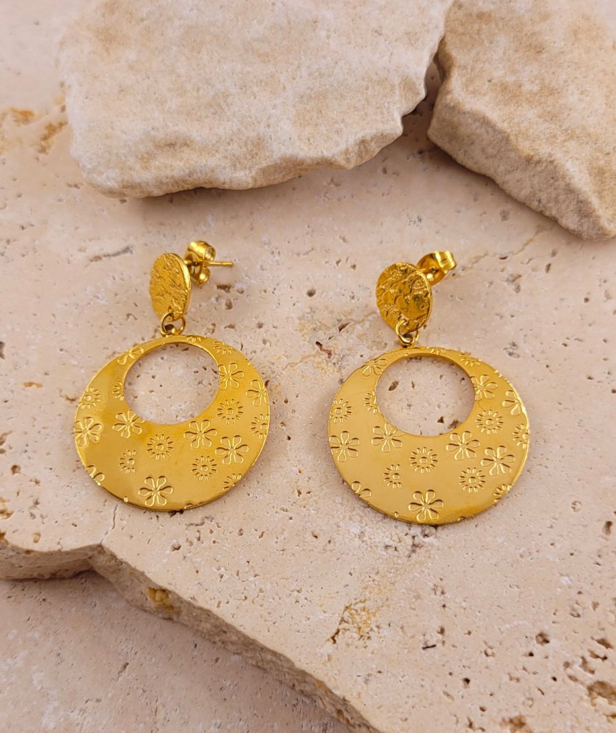 Boucles d'oreilles acier doré fleurs
