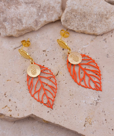 Boucles oreilles feuille corail