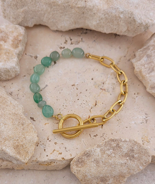 Bracelet acier doré chaîne et jade