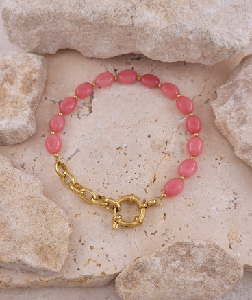 Bracelet acier doré jade rose