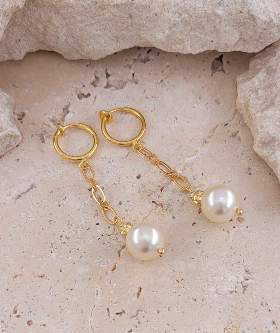 Boucles oreilles à clips perle pendante