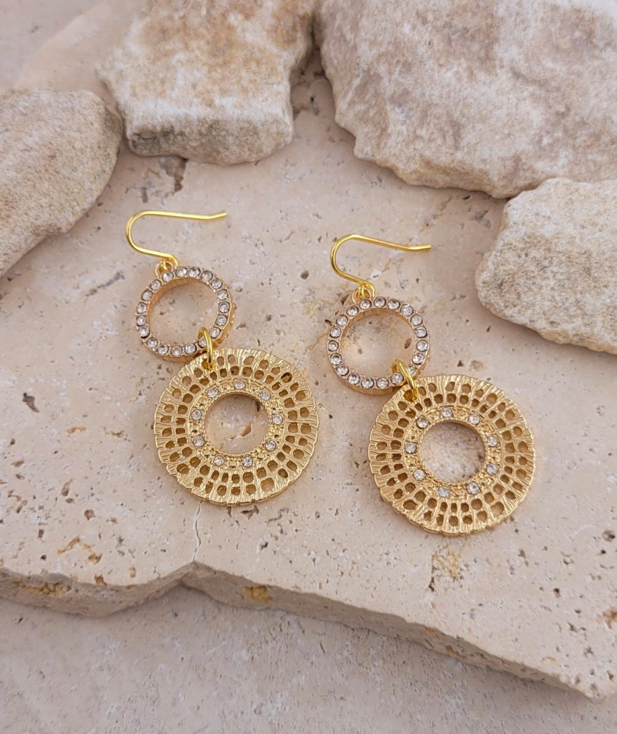 Boucle d'oreille rondes dorées strass