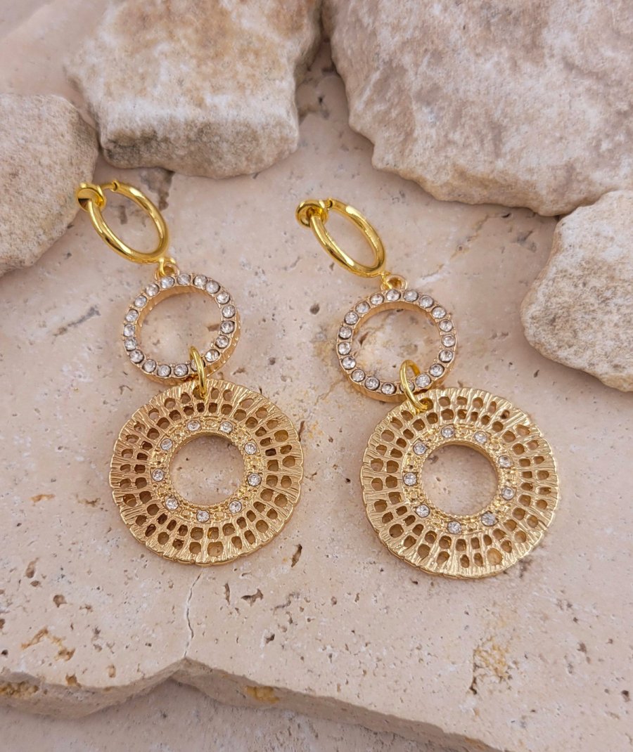Boucle d'oreille clip rondes dorées strass