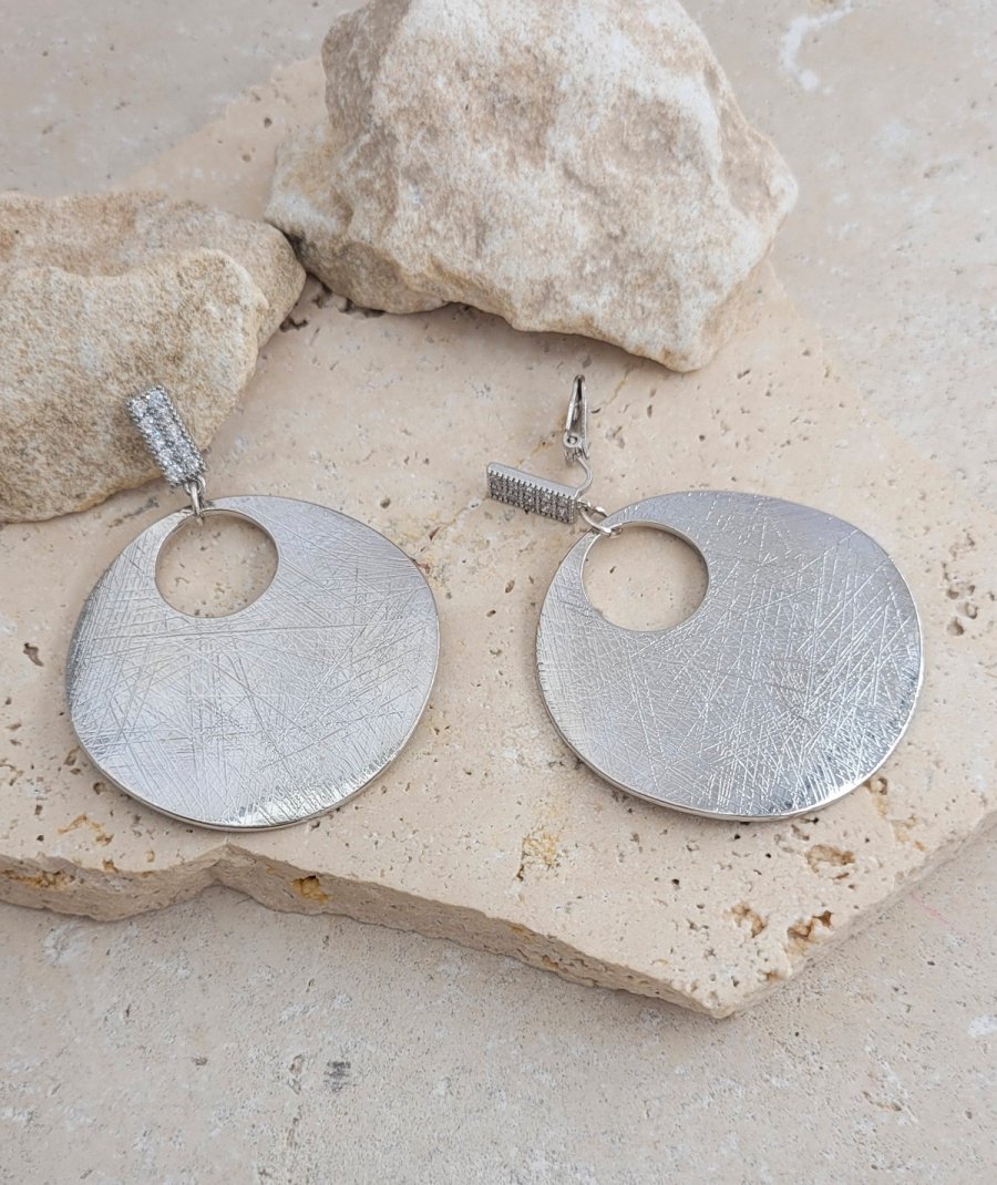 Boucles d'oreilles clips rondes rhodiées (non percées)