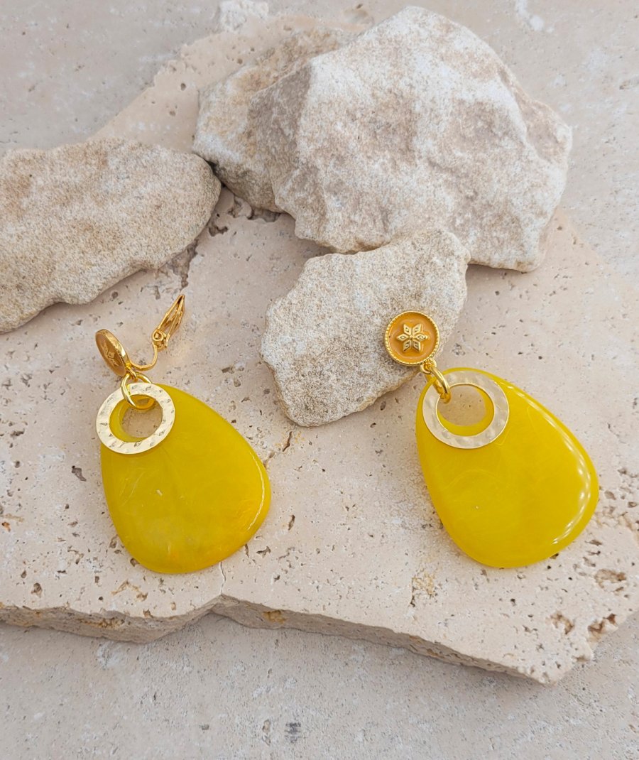 Boucles oreilles clips géométriques jaune or