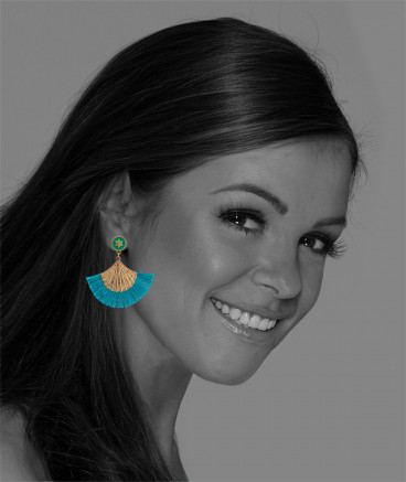 Boucles oreilles clip pompons turquoise