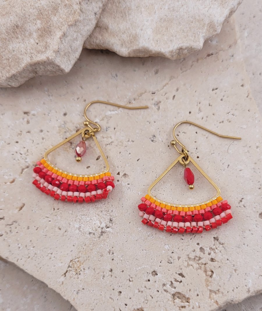 Boucles oreilles acier rouge orange