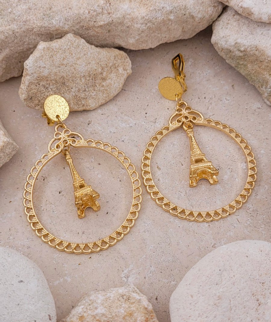 Boucles d'oreilles clips tour Eiffel